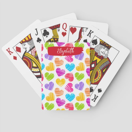 Moderne Meisjesachtige Kleurrijke Tekening Hartjes Pokerkaarten (Achterkant)