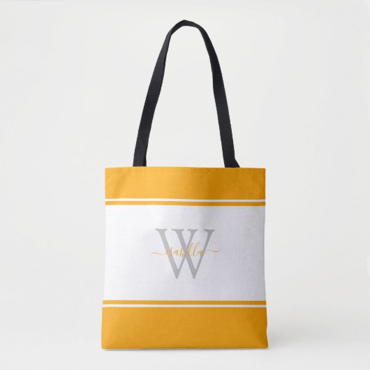 Moderne Meisjesachtige Monogram Oranje Tote Bag (Voorkant)