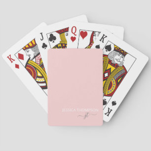 Moderne Meisjesachtige Roze Elegante Monogram Naam Pokerkaarten