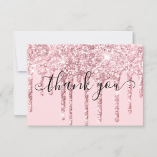 Moderne Meisjesachtige Roze Glitter Druppels Promo Bedankkaart