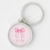Moderne Meisjesachtige Roze Strik Monogram Sleutelhanger (Voorkant)