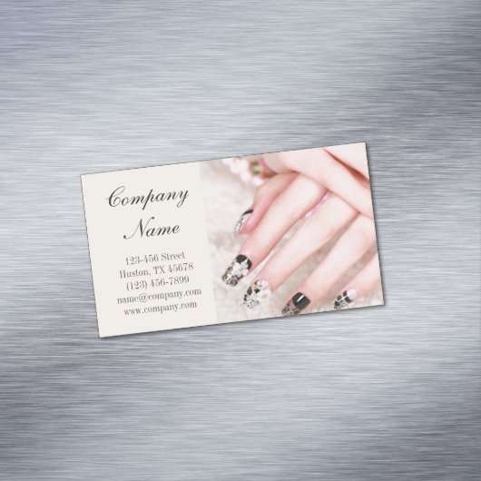 Moderne meisjesachtige schoonheidssalon kant nagel visitekaartje magneet (Voorbeeld)