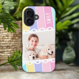 Moderne Meisjesachtige Streep Hart Foto Persoonlij iPhone 16 Hoesje