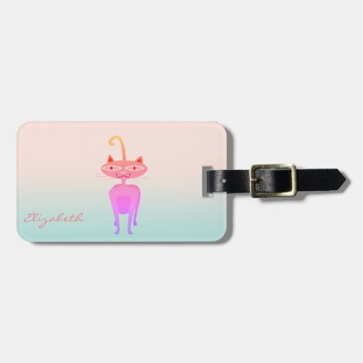 Moderne Meisjesachtige Whimsical Kat Bagagelabel (Voorkant horizontaal)