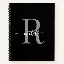 Moderne meisjesachtige zwarte grijze script monogr