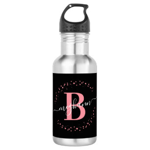 Moderne Meisjesachtige Zwarte Roze Namen Script Mo Waterfles