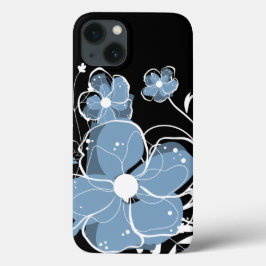 Moderne meisjesblauwe en witte bloemen iPhone 13 hoesje