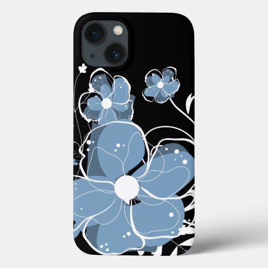 Moderne meisjesblauwe en witte bloemen Case-Mate iPhone case (Achterkant)