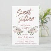 Moderne meisjesbloem Glitter typografie zoet 16 Kaart (Staand voorkant)