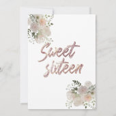 Moderne meisjesbloem Glitter typografie zoet 16 Kaart (Achterkant)