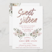 Moderne meisjesbloem Glitter typografie zoet 16 Kaart (Voorkant / Achterkant)