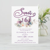 Moderne meisjesboho bloemenglitter typografie kaart (Staand voorkant)