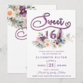 Moderne meisjesboho bloemenglitter typografie kaart (Voorkant / Achterkant)