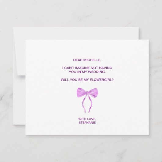 Moderne meisjesboog paarse waterverf typografie kaart (Achterkant)