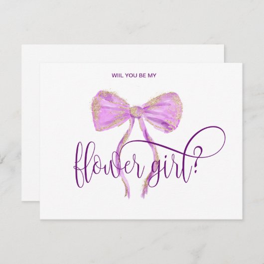 Moderne meisjesboog paarse waterverf typografie kaart (Voorkant / Achterkant)