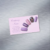 Moderne meisjesschoonheidssalon paarse nagelkunste visitekaartje magneet (Voorbeeld)