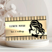 Moderne meisjessilhouet, strepen, haar, make-up poster