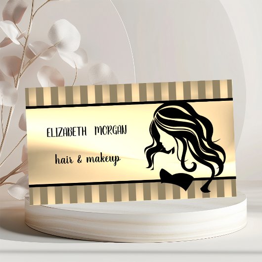 Moderne meisjessilhouet, strepen, haar, make-up poster