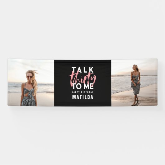 Moderne meisjeszwarte roze multi foto 30e verjaard spandoek (Horizontaal)