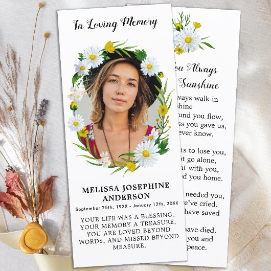 Moderne Memorial Foto Floral Funeral Prayer Kaart