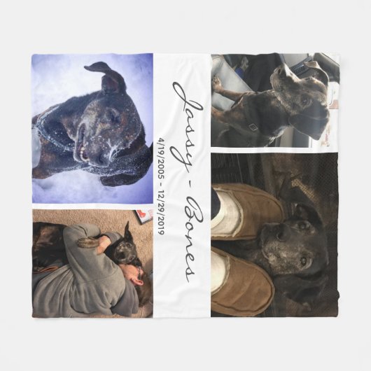 Moderne Memorial Pet Photo Collage Wit Fleece Deken (Voorkant (Horizontaal))