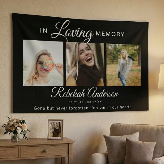 Moderne memoriale banner met 3 foto's collage