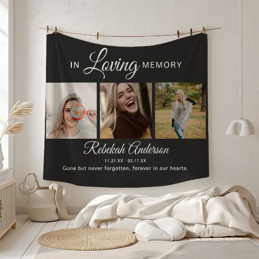 Moderne memoriedeken met 3 foto's fleece deken