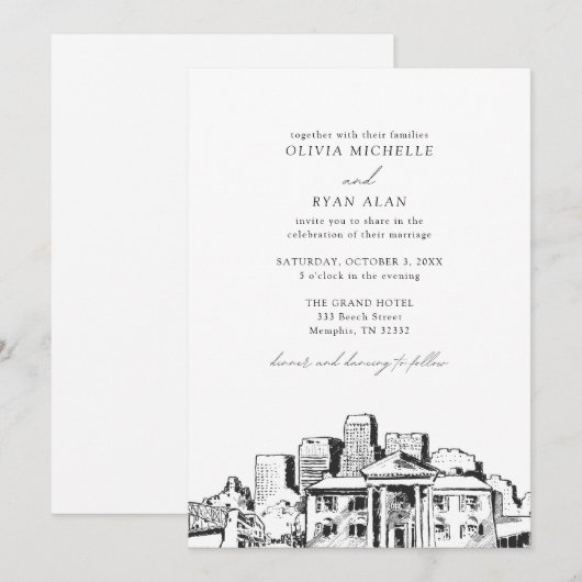 Moderne Memphis skyline zwart & wit bruiloft Kaart (Voorkant / Achterkant)