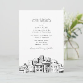 Moderne Memphis skyline zwart & wit bruiloft Kaart