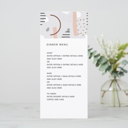 Moderne Memphis vormen Tan Pattern Wedding Menu (Staand voorkant)
