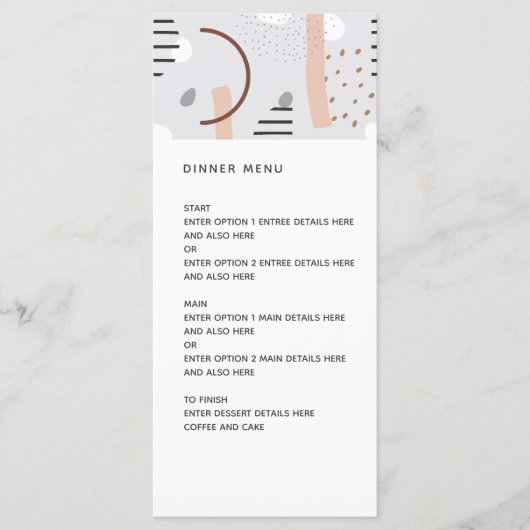 Moderne Memphis vormen Tan Pattern Wedding Menu (Voorkant)