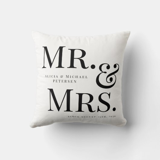 Moderne meneer en mevrouw aangepaste naam zwart en kussen (Achterkant)