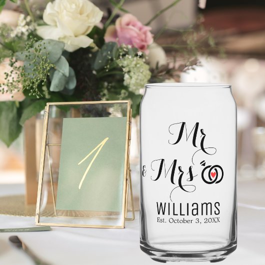 Moderne meneer mevrouw naam datum & ringen ontwerp blikvorm glas