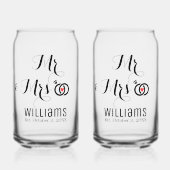 Moderne meneer mevrouw naam datum & ringen ontwerp blikvorm glas (Voorkant)