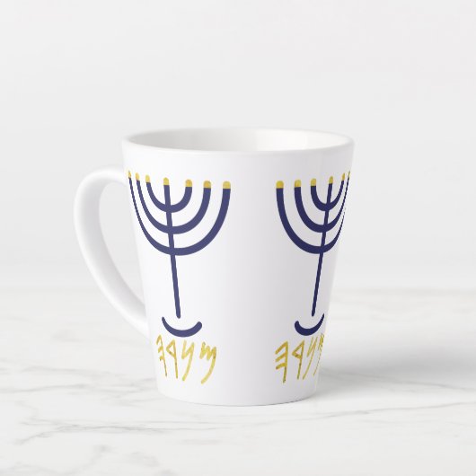 Moderne Menorah Mok Paleo Hebreeuws Navy Gold (Linkerhoek)