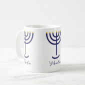 Moderne Menorah Navy Gold Custom Named Koffiemok (Voorkant links)
