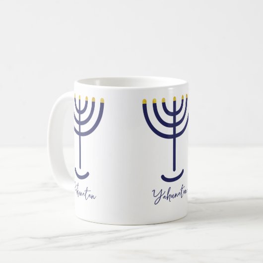Moderne Menorah Navy Gold Custom Named Koffiemok (Voorkant links)