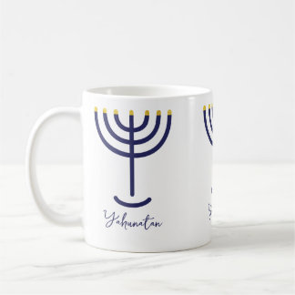 Moderne Menorah Navy Gold Custom Named Koffiemok