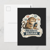 Moderne Mens Funny Monkey Smartphone Sociale Media Briefkaart (Voorkant / Achterkant)