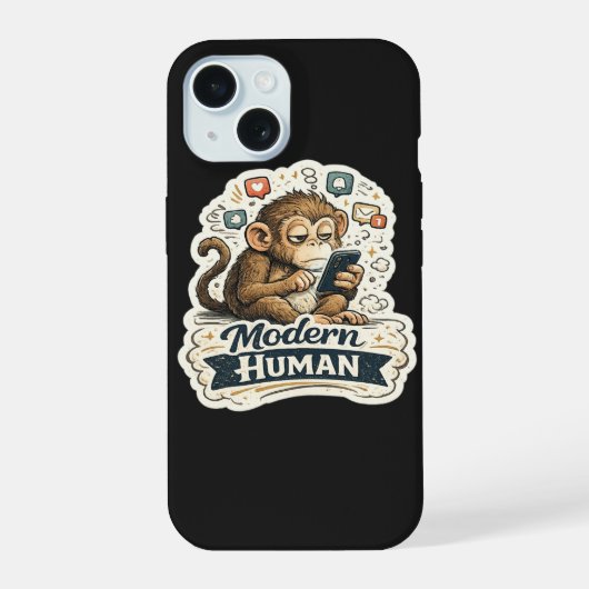 Moderne Mens Funny Monkey Smartphone Sociale Media iPhone 15 Case (Achterkant)
