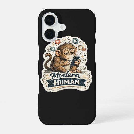 Moderne Mens Funny Monkey Smartphone Sociale Media iPhone 16 Hoesje (Achterkant)