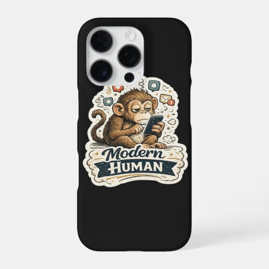 Moderne Mens Funny Monkey Smartphone Sociale Media iPhone Hoesje (Achterkant)