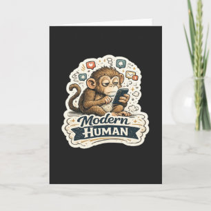 Moderne Mens Funny Monkey Smartphone Sociale Media Kaart