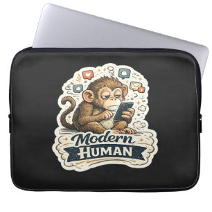 Moderne Mens Funny Monkey Smartphone Sociale Media Laptop Sleeve
