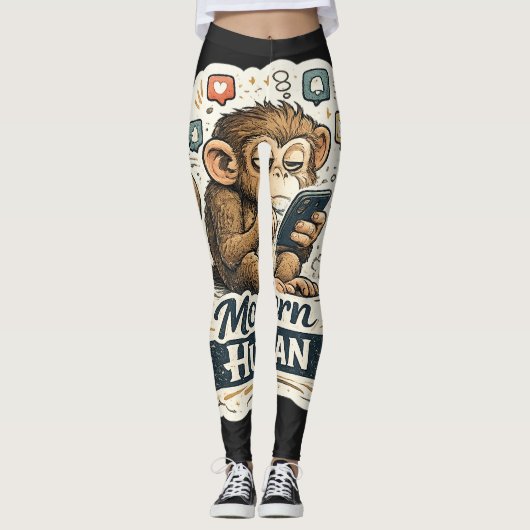 Moderne Mens Funny Monkey Smartphone Sociale Media Leggings (Voorkant)