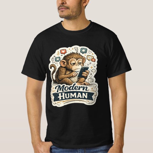 Moderne Mens Funny Monkey Smartphone Sociale Media T-shirt (Voorkant)
