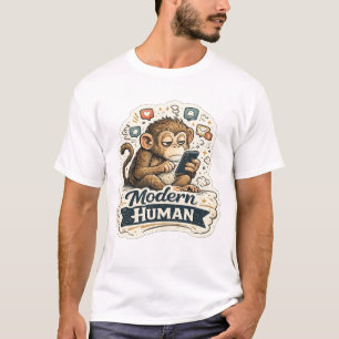 Moderne Mens Funny Monkey Smartphone Sociale Media T-shirt