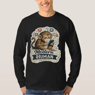 Moderne Mens Funny Monkey Smartphone Sociale Media T-shirt