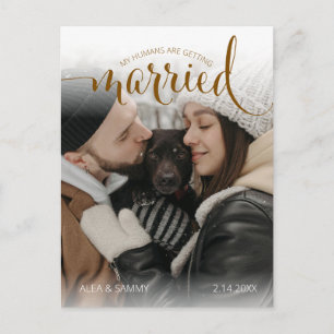 Moderne Mensen Die Trouwen Huisdier Foto Verloving Briefkaart