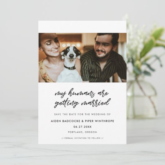 Moderne mensen worden getrouwd save the date (Staand voorkant)